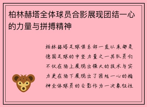 柏林赫塔全体球员合影展现团结一心的力量与拼搏精神
